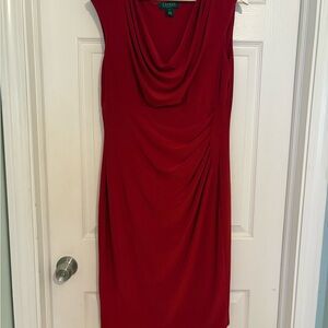 Lauren Ralph Lauren Red Draped Midi Dress
